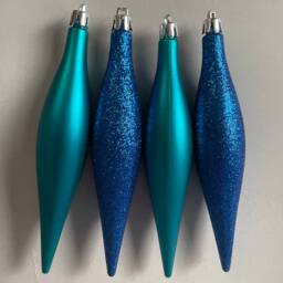 Blue Teal Icicle Drop Bauble Pendants Glitter Matt Finish 4 Or 8 Pack. 16cm Teardrop Christmas Baubles For Creating Wreaths Xmas Displays - thumbnail 2