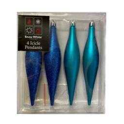 Blue Teal Icicle Drop Bauble Pendants Glitter Matt Finish 4 Or 8 Pack. 16cm Teardrop Christmas Baubles For Creating Wreaths Xmas Displays - thumbnail 4
