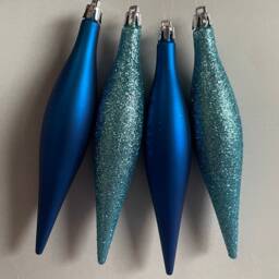 Blue Teal Icicle Drop Bauble Pendants Glitter Matt Finish 4 Or 8 Pack. 16cm Teardrop Christmas Baubles For Creating Wreaths Xmas Displays - thumbnail 3