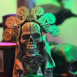 Dia De Los Muertos Wall Plaque, Hand Painted Resin - Mexican Gothic Art Spooky Day Of The Dead Skull Plaque For Home Decor - thumbnail 2