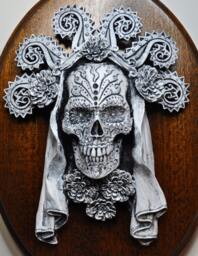 Dia De Los Muertos Wall Plaque, Hand Painted Resin - Mexican Gothic Art Spooky Day Of The Dead Skull Plaque For Home Decor
