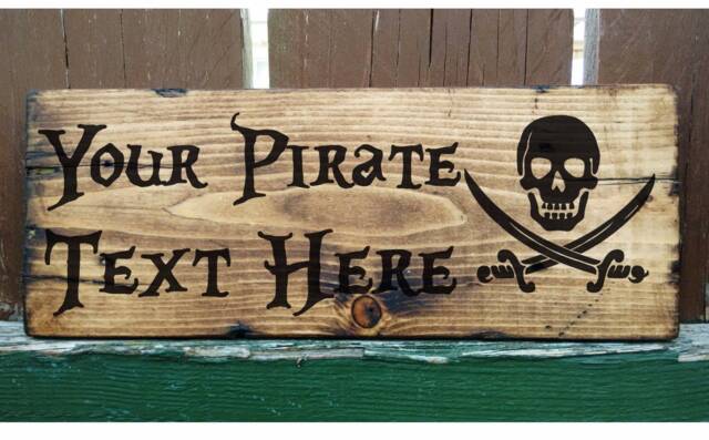 Personalised Halloween Pirate Sign, Skull & Crossbones Plaque Wall Wooden Decor, Gift - image 1