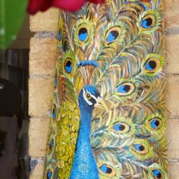 Ancient Hand Painted Clay Tile With Peacock - thumbnail 3