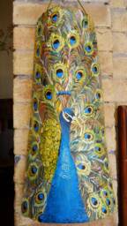 Ancient Hand Painted Clay Tile With Peacock