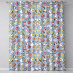 Kawaii Food Collection Sushi Fruit Drinks Blue Background Cute Seamless Pattern Readymade Eyelet Ring Top Thermal 100% Blackout Curtains - thumbnail 2