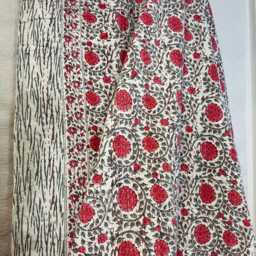 Kantha Stitch Pure Cotton Reversible Bed/Sofa Throw King Size - Handmade Handprinted Floral Dohar Elegant White Grey Pink Country - thumbnail 3