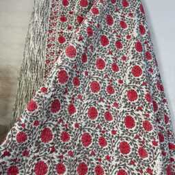 Kantha Stitch Pure Cotton Reversible Bed/Sofa Throw King Size - Handmade Handprinted Floral Dohar Elegant White Grey Pink Country - thumbnail 2