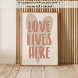 Love Lives Here Wall Art Print -- Neutral Typography Poster, Modern Minimal Home Decor, Nursery Bedroom Living Room Art, Unframed - thumbnail 2