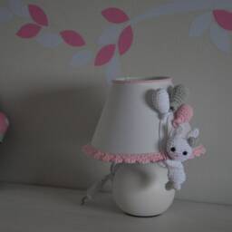 Personalized Baby Lamp, Pink & Gray Nursery Crochet Lamp, Lampshade, Handmade, Table Nursery Decor - thumbnail 3