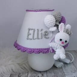 Personalized Baby Lamp, Pink & Gray Nursery Crochet Lamp, Lampshade, Handmade, Table Nursery Decor - thumbnail 4