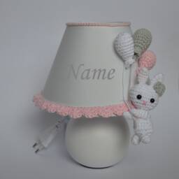 Personalized Baby Lamp, Pink & Gray Nursery Crochet Lamp, Lampshade, Handmade, Table Nursery Decor