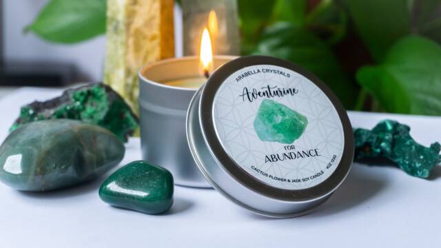 Aventurine Crystal Candle Cactus Flower & Jade Scented Vegan Soy Candle - image 1
