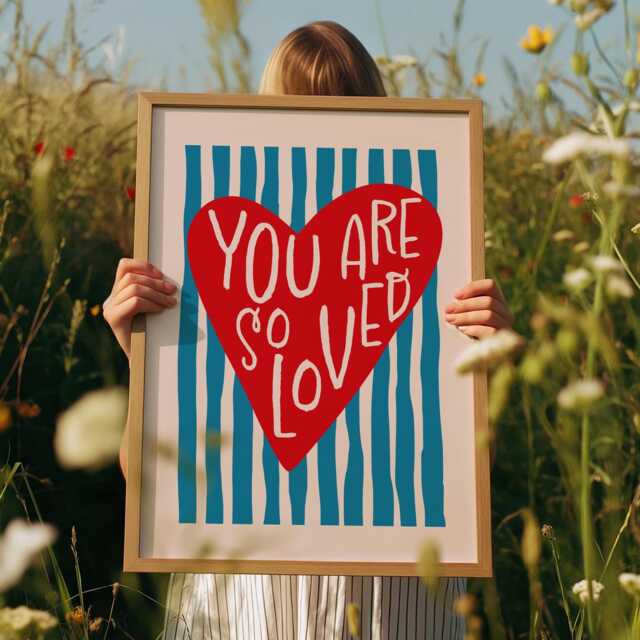 You Are So Loved Print, Red Heart Girls Bedroom Decor, Nursery Wall Art, Love Home Living Room Print - image 1