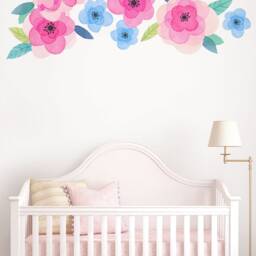 Watercolor Flower Wall Stickers Pink & Blue Blooms, Kids Room Decor - thumbnail 2