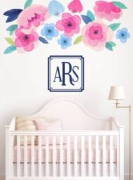 Watercolor Flower Wall Stickers Pink & Blue Blooms, Kids Room Decor - thumbnail 1