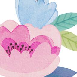 Watercolor Flower Wall Stickers Pink & Blue Blooms, Kids Room Decor - thumbnail 3
