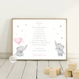 Personalised Elephant Godson Print - Christening Gift For Baptism Gifts For Girl Boys - thumbnail 3