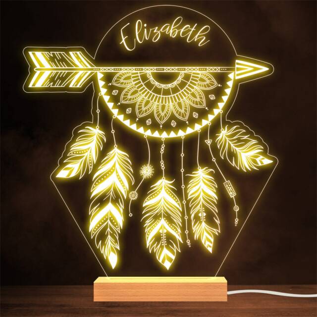 Boho Dream Catcher With Feathers Personalised Gift Lamp Night Light - image 1