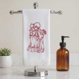 Embroidered Fingertip Towel Set/Scalloped Lace Love Design Bathroom Decor - thumbnail 3