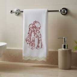 Embroidered Fingertip Towel Set/Scalloped Lace Love Design Bathroom Decor - thumbnail 2