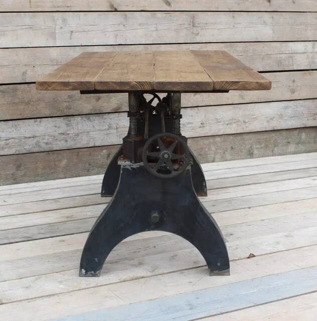 For??t Heavy Duty Industrial Rustic Chiswell Adjustable Height Iron Leg Custom Size Desk Dining Table Handcrafted With Solid Wood - image 1