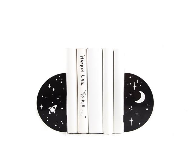 Metal Bookends Night Sky - Space & Star Theme Nursery Shelf Decor - image 1