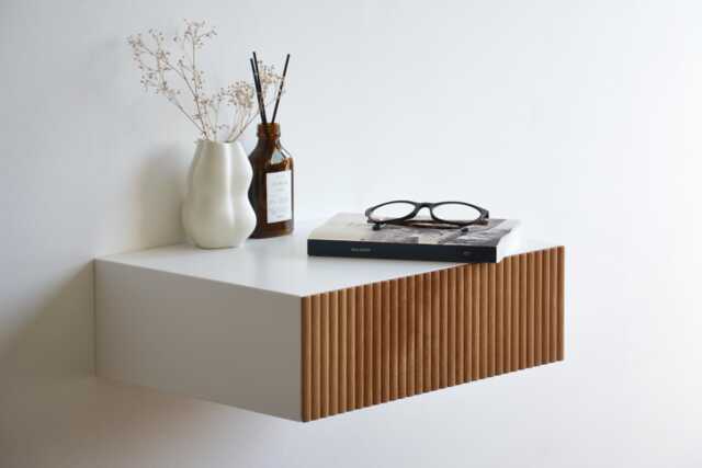 Minimalist Fluted Nightstand With Solid Oak Drawer - image 1