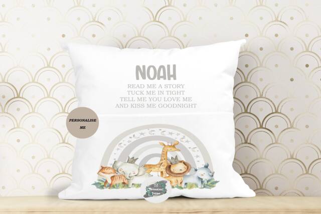 Personalised Safari Animal Book Cushion, Kids Storytime Pillow - image 1