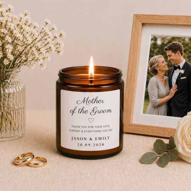 Mother Of The Groom Personalised Candle Gift Box, Wedding Morning Present For Mum, Custom Name Date Soy Wax, Keepsake With Matches Thank You - image 1