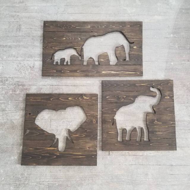 Rustic Elephant Family Cutout Set Reclaimed Wood Wall Decor Large Sizes - image 1