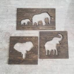 Rustic Elephant Family Cutout Set Reclaimed Wood Wall Decor Large Sizes - thumbnail 1