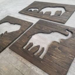 Rustic Elephant Family Cutout Set Reclaimed Wood Wall Decor Large Sizes - thumbnail 2