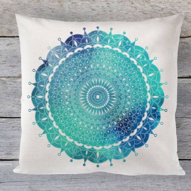 Blue Mandala Cushion Cover - Watercolour Mindfullness Mandala Linen Cushion Cover - image 1