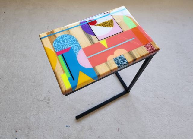 Handmade Colorful Epoxy Resin C Table Wooden Sofa Side Table - image 1