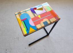 Handmade Colorful Epoxy Resin C Table Wooden Sofa Side Table