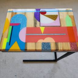 Handmade Colorful Epoxy Resin C Table Wooden Sofa Side Table - thumbnail 4