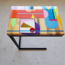 Handmade Colorful Epoxy Resin C Table Wooden Sofa Side Table - thumbnail 2