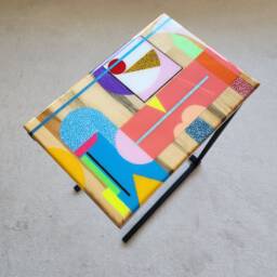 Handmade Colorful Epoxy Resin C Table Wooden Sofa Side Table - thumbnail 3