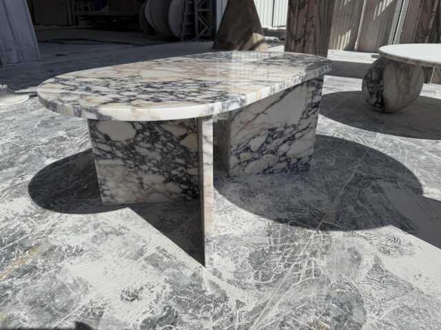 Handcrafted Calacatta Viola Marble Table, Natural Stone Oval Coffee Sculptural Side Modern Minimalist Accent, Custom Furniture - image 1