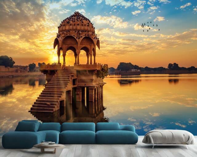 Jaipur Lake Sunrise Wallpaper Mural, Peel & Stick Wall Decal - image 1