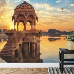 Jaipur Lake Sunrise Wallpaper Mural, Peel & Stick Wall Decal - thumbnail 3