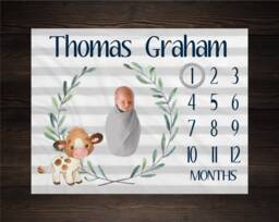 Cow Milestone Blanket Monthly Baby Growth Tracker Personalized Shower Gift Newborn Boy Watch Me Grow Farmer Country
