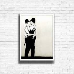 Banksy Kissing Coppers Print Urban Graffiti Art On Canvas - thumbnail 3