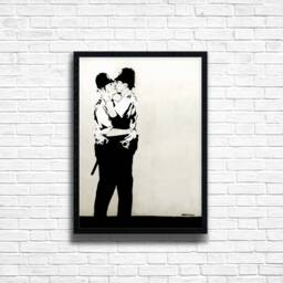 Banksy Kissing Coppers Print Urban Graffiti Art On Canvas - thumbnail 1
