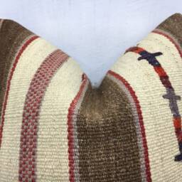 Vintage Turkish Kilim Pillow Cover, Handwoven Accent Cushion - 20x20 - thumbnail 2