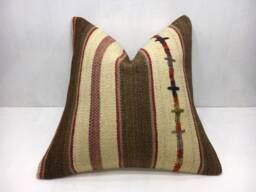 Vintage Turkish Kilim Pillow Cover, Handwoven Accent Cushion - 20x20 - thumbnail 1