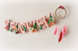 Floral Succulent Dreamcatcher Name Banner, Nursery Decor - thumbnail 1