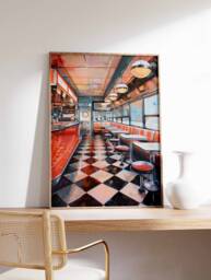 Retro 70S American Diner Poster, Vintage Kitchen Art - thumbnail 1
