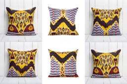 Set Of 6 Pcs, Ikat Pillow Cover, Silk & Cotton Pillow, 20.08 - thumbnail 1