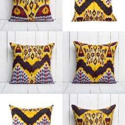 Set Of 6 Pcs, Ikat Pillow Cover, Silk & Cotton Pillow, 20.08 - thumbnail 2